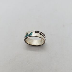 Sterling Silver Size 6 Native Ring with Torquoise and Coral Inlay 925